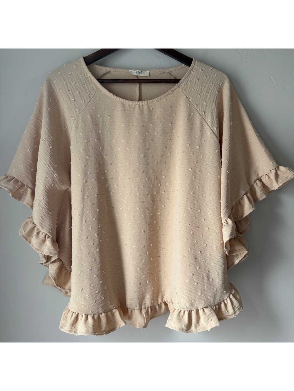 Women’s Easel Boho Oatmeal Flutter Sleeve Blouse | Medium